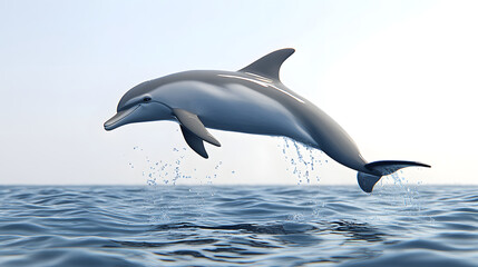 Fototapeta premium 3D render of a smiling dolphin leaping out of the water, ideal for travel agency banners or ocean conservation ads.