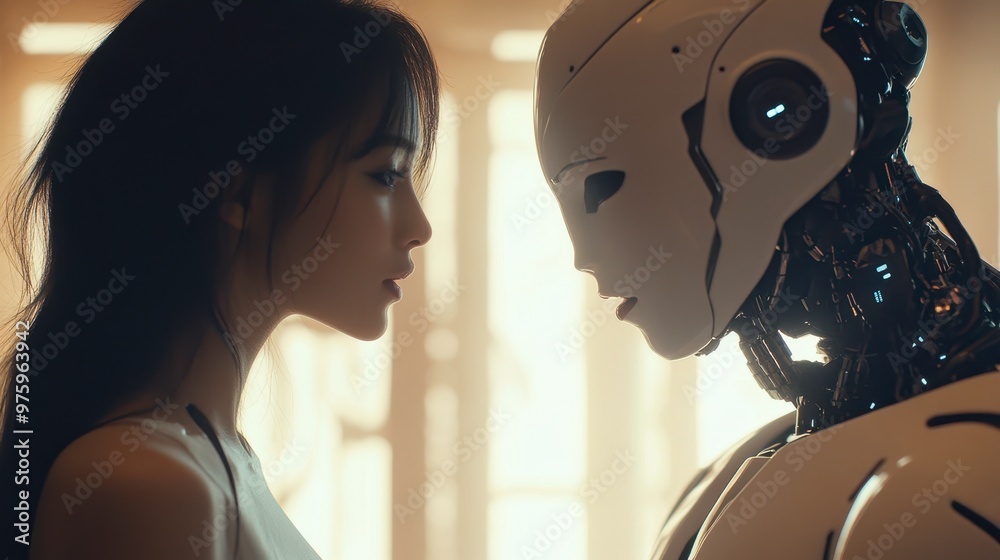 Poster Artificial Intelligence and Advanced Android Virtual Assistant Collaborating in Futuristic Workspace