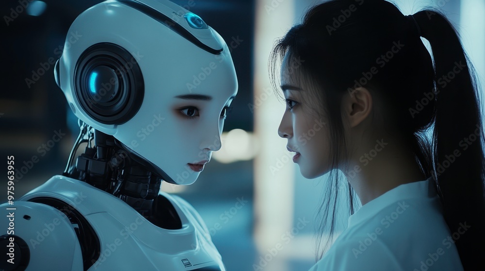 Poster Artificial Intelligence Advanced Android and Virtual Assistant Collaborate Modern Workspace Setting
