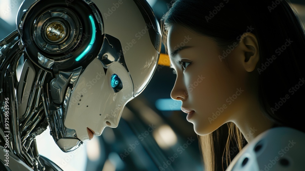 Aufkleber Artificial Intelligence Robot and Advanced Android Virtual Assistant Collaborating Modern Workspace