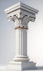 Obraz premium white greek column on a white background, richly decorated capital with an ornament