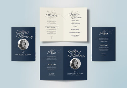 Dark Blue Modern Funeral Program Memorial Obituary Template