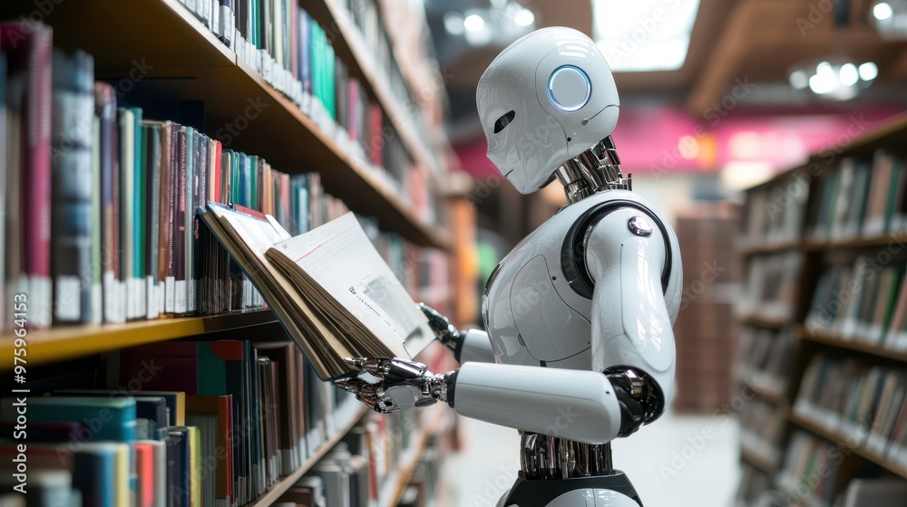 Poster Advanced Robot Reading a Book in a Modern Library During the Day