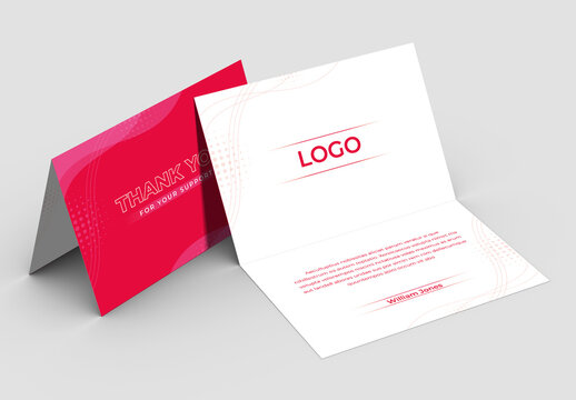 Thank You Card Design Template with Red Accents