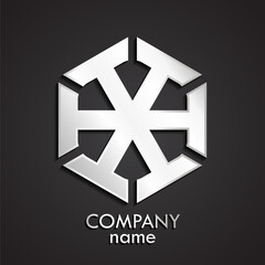 3d shiny silver metal hexagon tech logo design