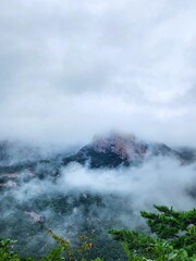 fog in rainy weather on the Bukhansan Mountain in Seoul. nature at Bukhansan National Park South Korea. mountains in the clouds, sea of ​​clouds.