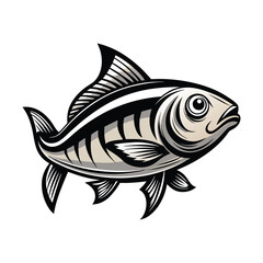 a fish with a black line on it is drawn in black and white