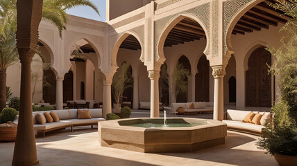 Fototapeta premium Facade of a building in Andalusian design, rectangular shape, long windows, ledge with columns,