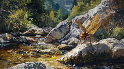 Obraz premium stonefly near river wallpaper