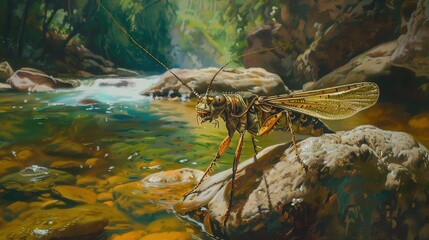 Fototapeta premium stonefly near river wallpaper
