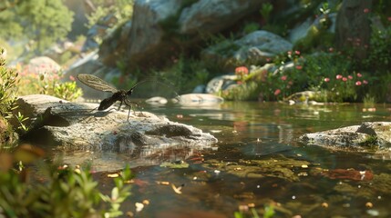 Obraz premium stonefly near river wallpaper