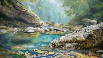 Fototapeta premium stonefly near river wallpaper