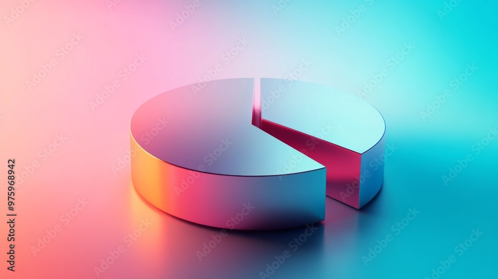Poster an abstract 3d pie chart with metallic textures and gradient colors, floating in a digital space. th