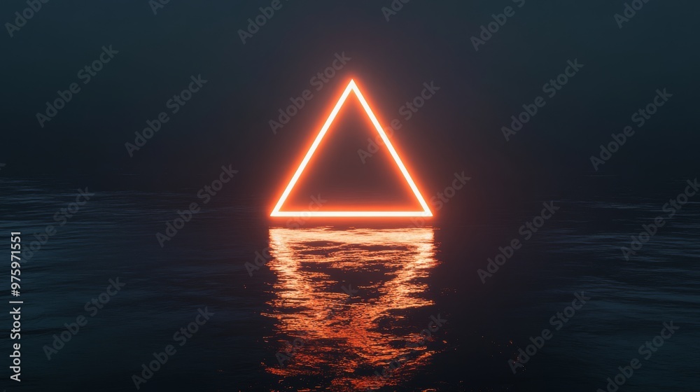 Poster an abstract triangular tunnel in a dark space features intriguing technological textures and glowing