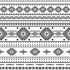 Ancient echoes Aztec geometric seamless patterns southwest Navajo Native American tribal ethnic black and white for textile printing