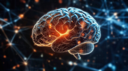 A hologram human brain alongside