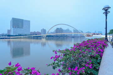 Guangzhou Pearl River Haixin Bridge and Urban Architectural Landscape