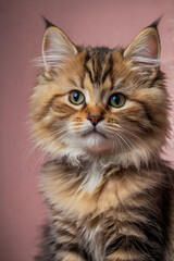 Adorable Fluffy Tabby Ginger kitten with Bright Green Eyes, High-Resolution Close-Up of a calico cat