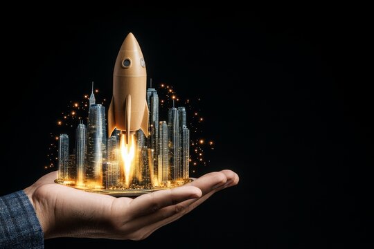 Innovative Product Launch by Digital Entrepreneur, showcasing market growth potential, entrepreneurial spirit, emphasizing current trends, ample copy space for impactful messaging.