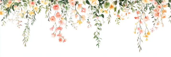 This watercolor floral arrangement showcases colorful spring flowers, creating a vibrant atmosphere perfect for enhancing home decor or as lovely wallpaper accents that inspire tranquility