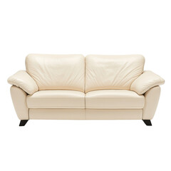 Elegant cream leather couch with soft cushions, perfect for modern living spaces or cozy lounges.