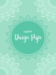 Text Happy Durga Puja and abstract floral mandala decorations, vector illustration for greeting card, banner or poster.