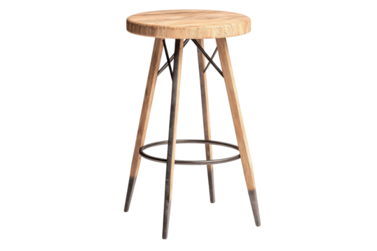 Stylish wooden bar stool with a round seat, perfect for kitchens and dining areas. Modern design adds elegance to any space.