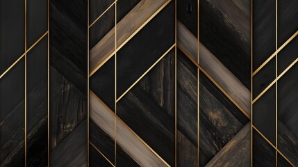 A black and gold design with wood grain