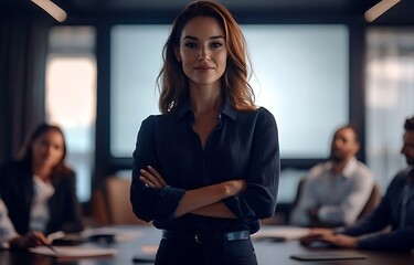 Female Entrepreneur Focused on Success with Arms Crossed