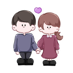 手を繋いでいるカップルのイラスト(ハート付)