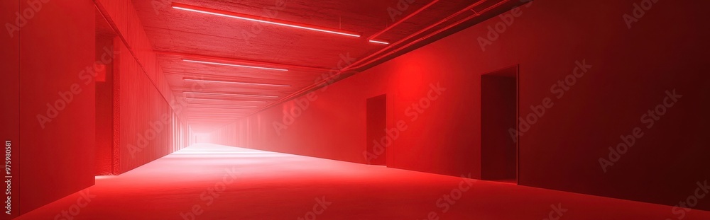 Aufkleber illuminated monochromatic street with red walls and a pastel floor creating a surreal atmosphere