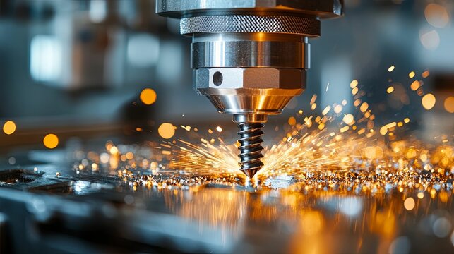 Industrial Metalworking with Sparks and a Drilling Bit