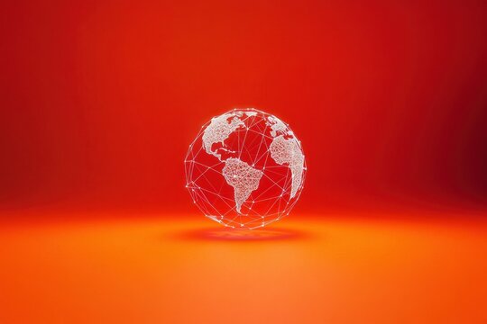 Digital globe with connected nodes on a red background - Powered by Adobe