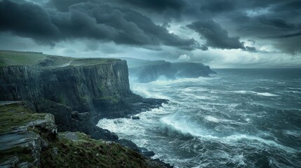 Fototapeta premium Dramatic Storm Approaching a Rugged Coastal Cliffscape