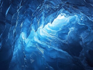 Mesmerizing Frozen Underwater Ice Cave with Glowing Blue Walls and Intricate Crystalline Formations