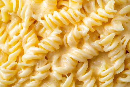 An image of rotini pasta coated in a rich, creamy melted cheese sauce.