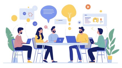 Fototapeta premium Diverse digital team collaborating in virtual meeting for brainstorming and innovation