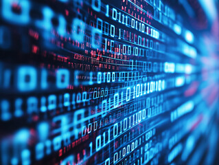Digital background. Binary Code Flowing Through a Grid Streams of binary code moving through a digital grid, representing data transfer and digital communication