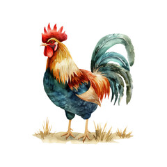 cute rooster vector illustration in watercolor style