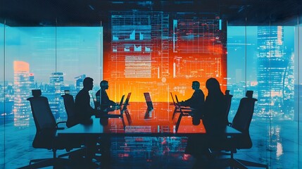 Businesspeople in a Digital Twin Conference Room for Virtual Meetings and Remote