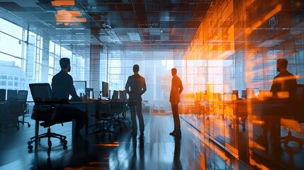 Businesspeople Collaborating in a Digital Twin Conference Room for Virtual Meetings