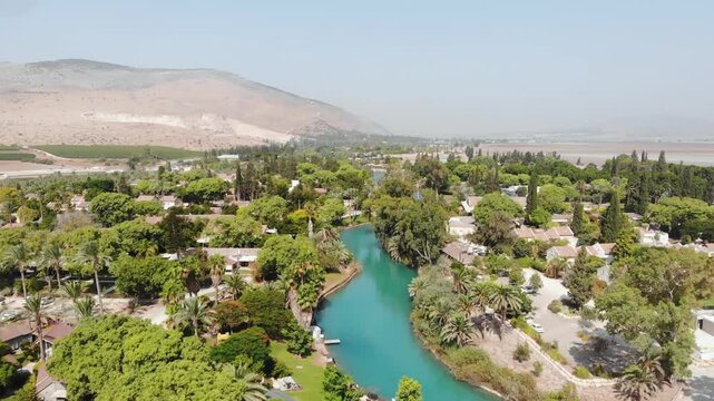 Israeli Kibbutz Nir David on the bank of a beautiful river in northern Israel