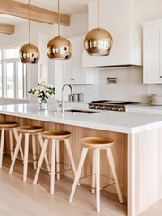 Light wood finishes in a contemporary kitchen, large island, open layout