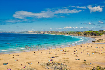 Sunny Beach Day with Turquoise Waters at Towan Beach, Newquay, UK