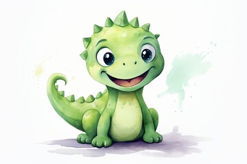 Fototapeta premium Minimalistic watercolor illustration of happy dino.