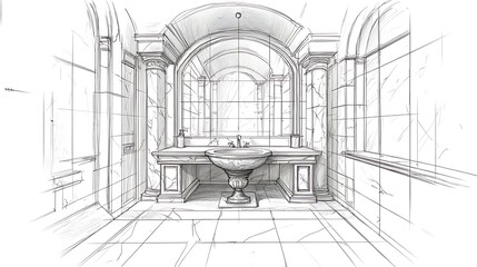 Sketch of a Luxurious Bathroom Design