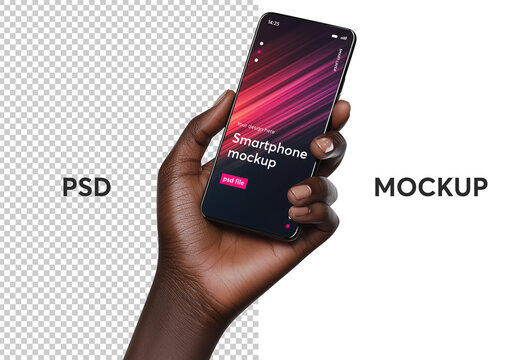 Smartphone in hand isolated image on transparent background  &ndash; generative ai