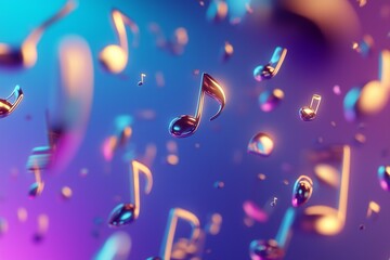 Colorful musical notes floating in a vibrant background, creating a lively atmosphere, perfect for any music-related project.