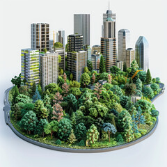 Fototapeta premium cityscape urban skyline forest greenery trees buildings skyscrapers nature environmental modern architecture eco-friendly green city sustainable high-rise 