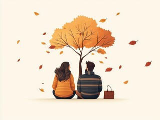 A young couple sitting together under a tree in the forest, lost in conversation as the wind rustles the leaves conversation, forest, tree interaction - Powered by Adobe